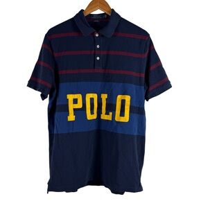 Polo Ralph Lauren Men’s L Striped Rugby Style Polo Shirt Spellout Classic Fit